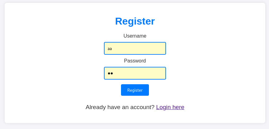 Registration page